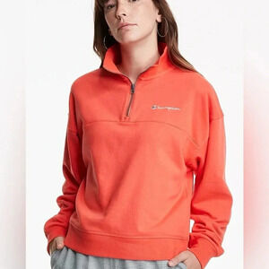 NWOT. Women’s Champion 1/4 Zip Salmon/pink Pullover Sweatshirt. Logo. Large.